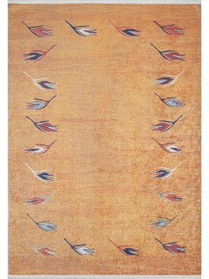Bespoky 80x150 cm Turuncu Soyut Modern Tüy Yıkanabilir Halı | Yatak Odası Mutfak Halısı | Leke Tutmayan, Kaymaz | HALN-HLN1720