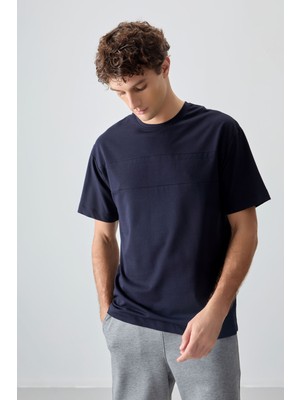 Air Jones Lacivert Pamuklu Kalın Yumuşak Dokulu Oversize Fit Basic Erkek T-Shirt - 88378