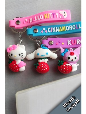 Hello Kitty, Cinnamoroll, Kuromi Karakterli 3D Silikon Anahtarlık 3 Adet