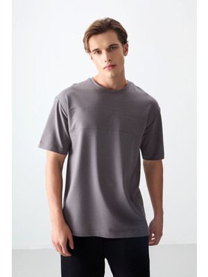 Air Jones Koyu Gri Pamuklu Kalın Yumuşak Dokulu Oversize Fit Basic Erkek T-Shirt - 88378