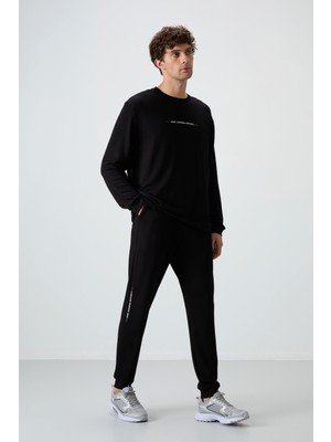 Air Jones Siyah Pamuklu Kalın Yumuşak Dokulu Comfort Fit Baskılı Erkek Eşofman Takım - 85239