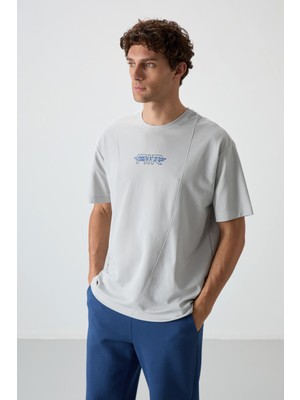 Air Jones Taş Pamuklu Kalın Yüzeyi Dokulu Oversize Fit  Baskılı Erkek T-Shirt - 88372
