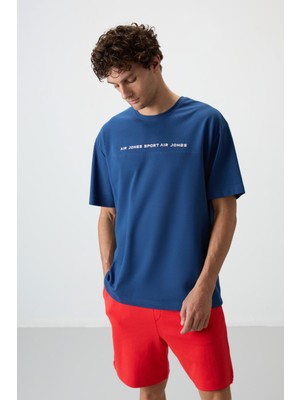 Air Jones Parlament Pamuklu Kalın Yüzeyi Dokulu Oversize Fit  Baskılı Erkek T-Shirt - 88371