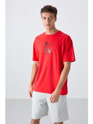 Tommy Life Fiesta Pamuklu Kalın Yumuşak Dokulu Oversize Fit Baskılı Erkek T-Shirt - 88332