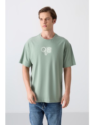 Tommy Life Açık Yeşil Pamuklu Kalın Yumuşak Dokulu Oversize Fit Baskılı Erkek T-Shirt - 88333