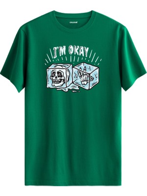 I’m Okay Yazılı Buz Küpü Kafatası Tasarım %100 Pamuk Tişört
