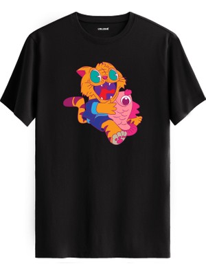 Kedi Köpekbalığı Tasarım %100 Pamuk Premium Kumaş Tişört