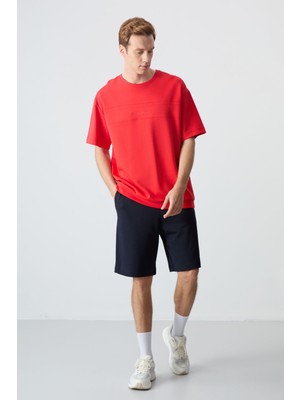 Fiesta Lacivert Pamuklu Kalın Yumuşak Dokulu Oversize Fit Basic Erkek Şort Takım - 85257