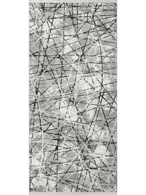 Melvinson Çizgili Gri Polyester Kare Modern Desenli Akrilik Hav Vermeyen Leke Tutmayan Kolay Temizlenen Yumuşak Makine Salon Yolluk Mutfak Halı