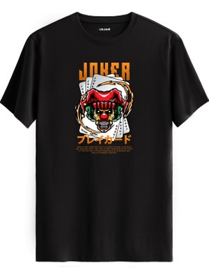 Joker Oyun Kartı Kafatası Baskılı Sokak Modası %100 Pamuk Tişört