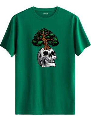 Kurukafa ve Ağaç Baskılı Sokak Modası Rahat Günlük %100 Pamuk Tişört