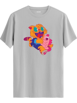 Kedi Köpekbalığı Tasarım %100 Pamuk Premium Kumaş Tişört