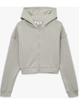 Şardonlu Uzun Kollu Fermuarlı Kapüşonlu Oversize Sweatshirt