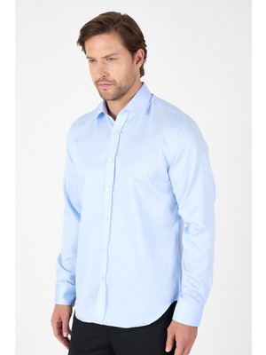 Koyu Mavi Uzun Kol Italyan Yaka Cepsiz Non Iron Slim Fit %100 Pamuk Gömlek 1004250269