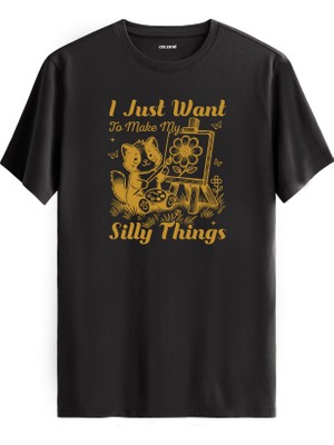 Kedi Çizim Tuval Baskılı Regular Tişört %100 Pamuk Premium Kumaş