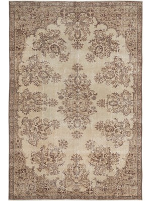 Vintage Kahverengi Göbekli Yün Modern Desenli Yün Hav Toz Vermez Leke Tutmayan Salon Yolluk Mutfak El Dokuma Halı