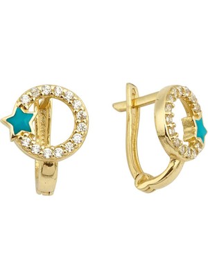 Halka Üzerinde Mavi Yıldız Çocuk Küpesi