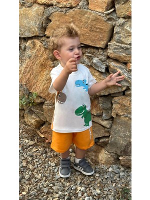 Breeze Erkek Çocuk Şortlu Takım Sevimli Dinozor Arkadaşlar Baskılı 1.5-5 Yaş, Beyaz