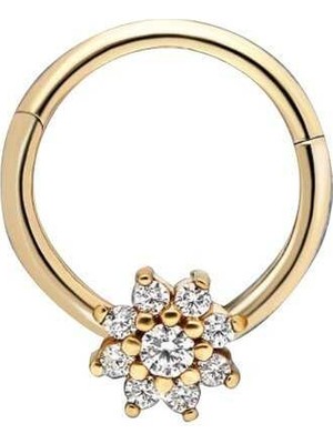 Beyaz Taşlı Çiçek Helix Piercing