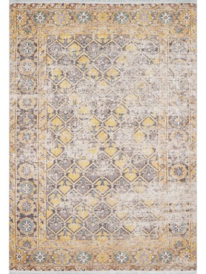 Bespoky 80x150 cm Sarı Modern Etnik Yıkanabilir Halı | Mutfak Balkon Yatak Odası Halısı | Leke Tutmayan Kaymaz | HALN-HLN1906
