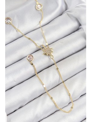 Pirinç Zirkon Taşlı Kutup Yıldızı Model Gold Renk Y Kolye