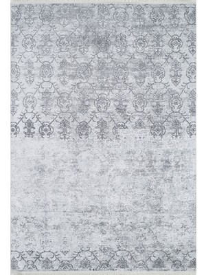 Bespoky Gri Madalyon Vintage Modern Kaymaz Taban ve Makinede Yıkanabilir Oturma Odası Halısı Dijital Baskı
