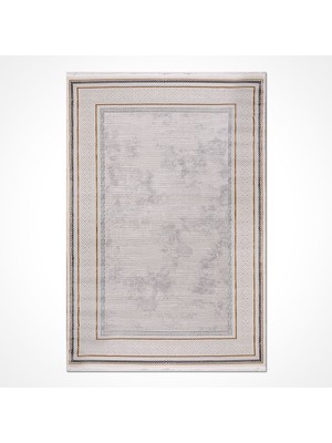  Çerçeveli Krem Akrilik Dikdörtgen Modern Desenli Akrilik Hav Vermeyen Leke Tutmayan Kolay Temizlenen Yumuşak Makine Salon Yolluk Mutfak Halı