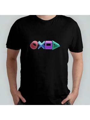 Pixxa Playstation Tuşları Unisex %100 Pamuklu Bisiklet Yaka T-Shirt Model 3