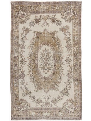 Bespoky 177x297 cm Bej Krem Geleneksel Vintage Çiçekli Halı | Salon Yatak Odası Halısı | UNİQUE-4990