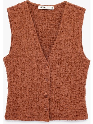 Bürümcük Kumaş Slim Fit V Yaka Düğmeli Yelek