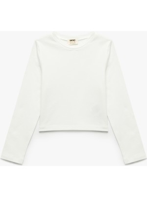 Pamuklu Bisiklet Yaka Uzun Kollu Basic Crop Tişört