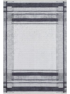 Hali.Net 80x150 cm Gri Açık Gri Çizgili Modern Geometrik Halı | Salon Mutfak Halısı | Hav Vermez Hipoalerjenik | HALN-HLN1703
