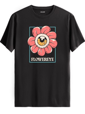 Çiçek ve Göz Tasarımlı Retro Stilde %100 Pamuk Premium Kumaş Tişört