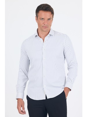Beyaz Uzun Kol Yarım Italyan Yaka Cepsiz Easy To Iron Slim Fit Esnek Gömlek 1004250226