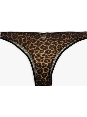 Yarı Transparan Leopar Desenli Tül Külot