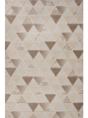 Bespoky 80x150 cm Vizon Bej Geometrik Modern Üçgen Yıkanabilir Halı | Yatak Odası Mutfak Halısı | Hav Vermez, Leke Tutmaz, Kaymaz | LXS_TREND-1091V