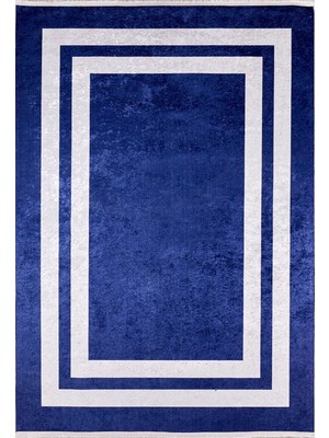 Bespoky 80x150 cm Lacivert Modern Etnik Yıkanabilir Halı | Mutfak Balkon Yatak Odası Halısı | Leke Tutmayan Kaymaz | HALN-HLN575