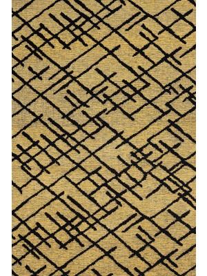  Geometrik Sarı Pamuk Dikdörtgen Modern Desenli Pamuk Makinada Yıkanabilir Hav Toz Vermez Leke Tutmayan Kaymaz Taban Dijital Makine Baskı Salon Yolluk Mutfak Halı