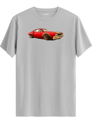 Klasik Araba Baskılı Retro Tarz %100 Pamuk Rahat Tişört