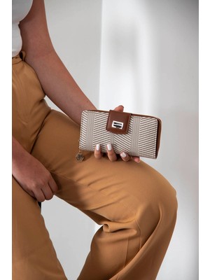 Silver & Polo Silver Polo Bej - Taba Hasır Kadın Cüzdan ve Kartlık SP928