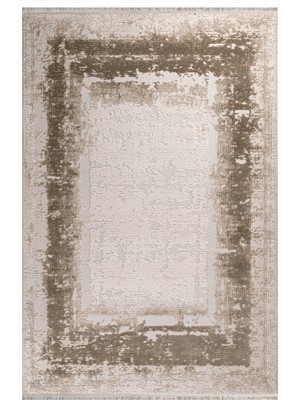 Noosa Heads Çerçeveli Krem Akrilik Kare Modern Desenli Akrilik Hav Vermeyen Leke Tutmayan Kolay Temizlenen Yumuşak Makine Salon Yolluk Mutfak Halı