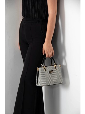 Silver & Polo Silver Polo Siyah Beyaz - Siyah Hasır Kadın El Çantası SP987
