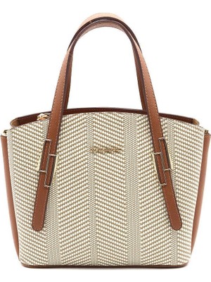 Silver & Polo Silver Polo Bej - Taba Hasır Kadın El Çantası SP1021
