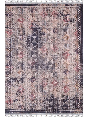 Bespoky 80x150 cm Lacivert Çok Renkli Soyut Geometrik Bohem Geometrik Desenler Yıkanabilir Halı | Yatak Odası Mutfak Halısı | Leke Tutmayan, Kaymaz | HALN-HLN5076