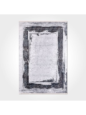 Paisley Çerçeveli Siyah Pamuk Dikdörtgen Modern Desenli Pamuk Makinada Yıkanabilir Hav Toz Vermez Leke Tutmayan Kaymaz Taban Dijital Makine Baskı Salon Yolluk Mutfak Halı