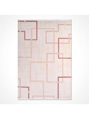 Maliyah Geometrik Krem Akrilik Kare Modern Desenli Akrilik Hav Vermeyen Leke Tutmayan Kolay Temizlenen Yumuşak Makine Salon Yolluk Mutfak Halı