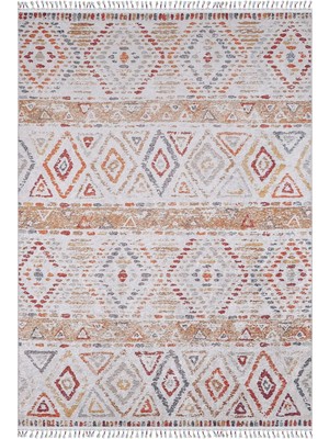 Bespoky 100x150 cm Turuncu Beyaz Geometrik Bohem Baklava Yıkanabilir Halı | Yatak Odası Mutfak Halısı | Leke Tutmayan, Kaymaz | HALN-HLN5008
