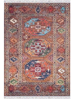 Miedzyrzecz Turuncu Göbekli Etnik Modern Desenli Makinada Yıkanabilir Hav Toz Vermez Leke Tutmayan Kaymaz Taban Dijital Makine Baskı Salon Yolluk Mutfak Halı