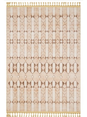 Bespoky 140x200 cm Bej Görünümlü Yıkanabilir İpek Halı | Yatak Odası Çocuk Odası Halısı | Leke Tutmayan Kaymaz | MHV-3841