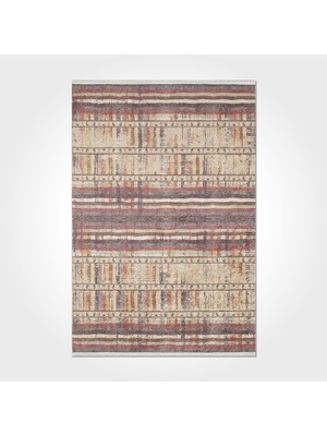 Marlee Çizgili Kahverengi Pamuk Dikdörtgen Modern Desenli Pamuk Makinada Yıkanabilir Hav Toz Vermez Leke Tutmayan Kaymaz Taban Dijital Makine Baskı Salon Yolluk Mutfak Halı